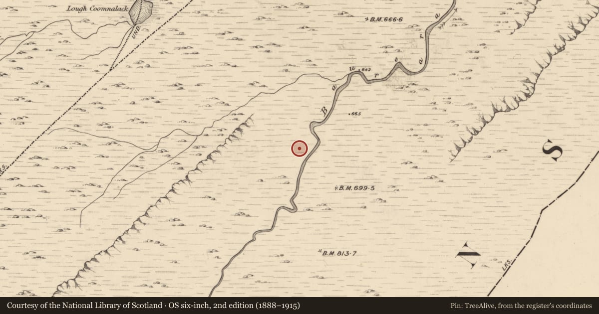 Ordnance Survey six-inch map, 2nd edition (1888–1915) covering the location of Enclosure, Baurearagh, County Kerry, with a pin at the register's coordinates