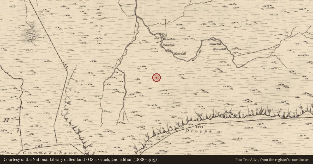 Ordnance Survey six-inch map, 2nd edition (1888–1915) covering the location of Enclosure, Glantrasna, County Kerry, with a pin at the register's coordinates