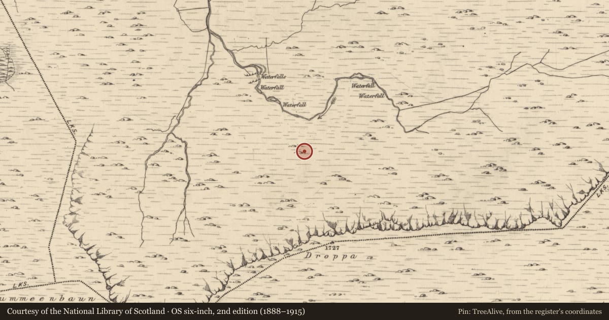 Ordnance Survey six-inch map, 2nd edition (1888–1915) covering the location of Enclosure, Glantrasna, County Kerry, with a pin at the register's coordinates