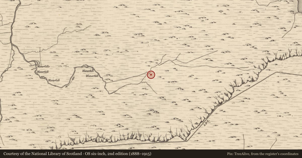 Ordnance Survey six-inch map, 2nd edition (1888–1915) covering the location of Hut site, Glantrasna, County Kerry, with a pin at the register's coordinates