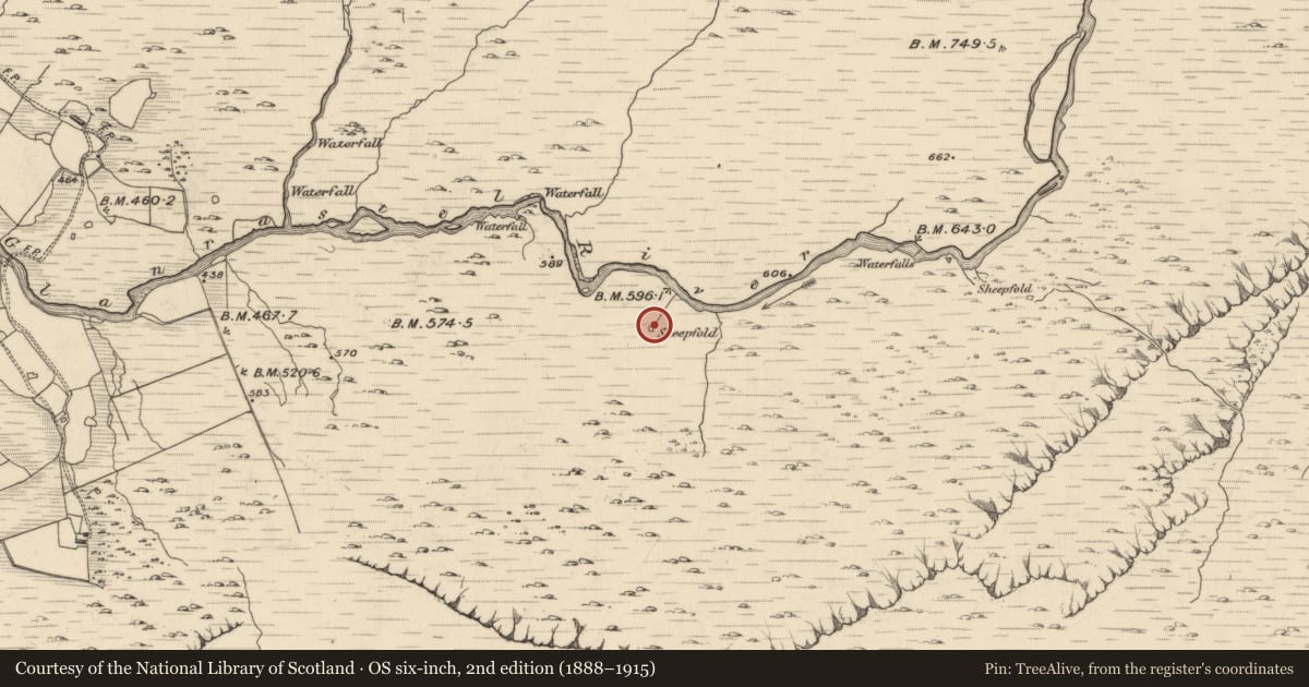 Ordnance Survey six-inch map, 2nd edition (1888–1915) covering the location of Enclosure, Glanrastel, County Kerry, with a pin at the register's coordinates