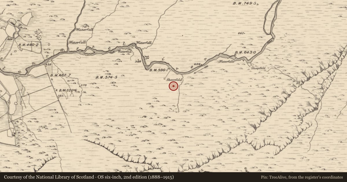 Ordnance Survey six-inch map, 2nd edition (1888–1915) covering the location of Hut site, Glanrastel, County Kerry, with a pin at the register's coordinates