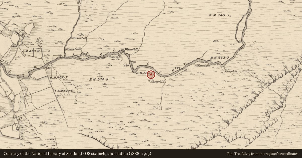 Ordnance Survey six-inch map, 2nd edition (1888–1915) covering the location of Field boundary, Glanrastel, County Kerry, with a pin at the register's coordinates