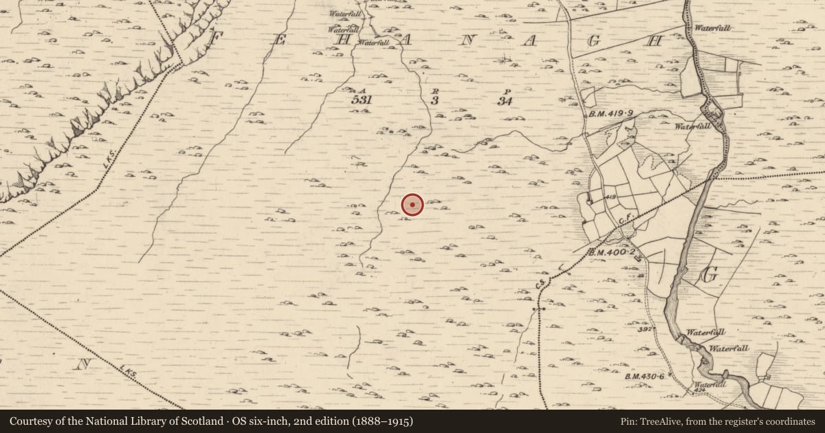 Ordnance Survey six-inch map, 2nd edition (1888–1915) covering the location of Hut site, Fehanagh, County Kerry, with a pin at the register's coordinates
