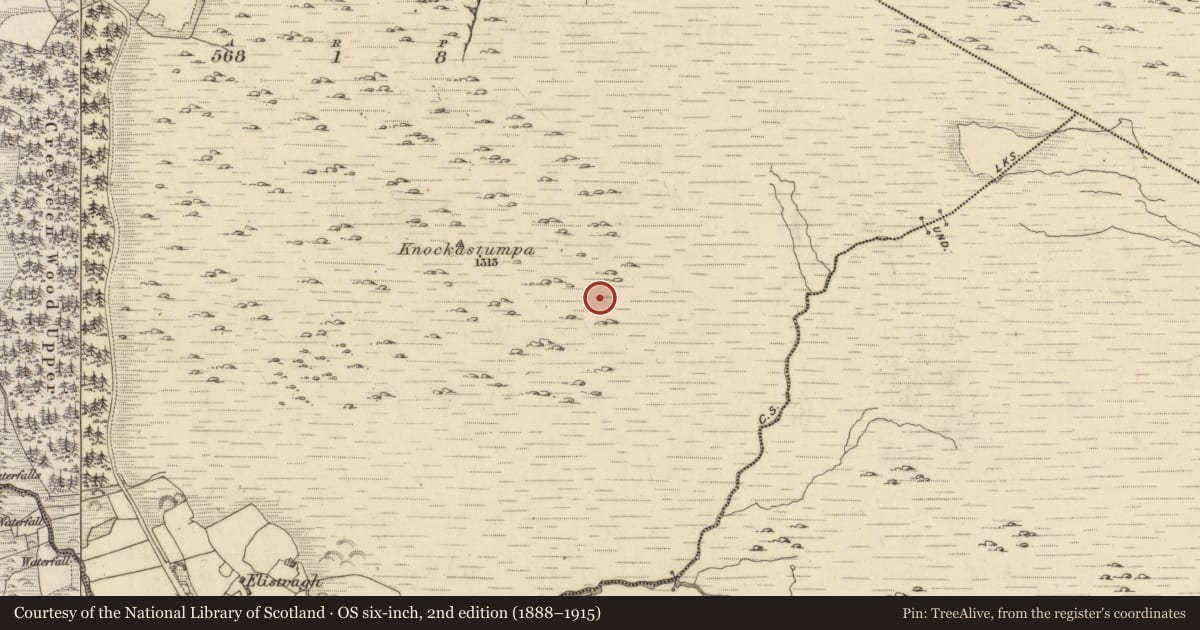 Ordnance Survey six-inch map, 2nd edition (1888–1915) covering the location of Hut site, Creeveen, County Kerry, with a pin at the register's coordinates