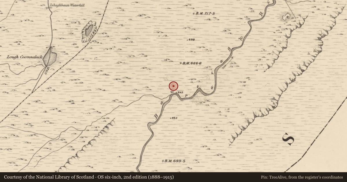 Ordnance Survey six-inch map, 2nd edition (1888–1915) covering the location of Enclosure, Baurearagh, County Kerry, with a pin at the register's coordinates