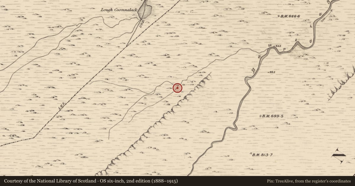 Ordnance Survey six-inch map, 2nd edition (1888–1915) covering the location of Enclosure, Baurearagh, County Kerry, with a pin at the register's coordinates