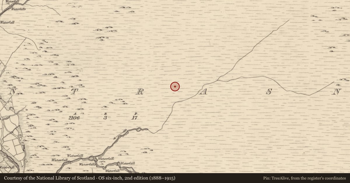 Ordnance Survey six-inch map, 2nd edition (1888–1915) covering the location of Hut site, Glantrasna, County Kerry, with a pin at the register's coordinates