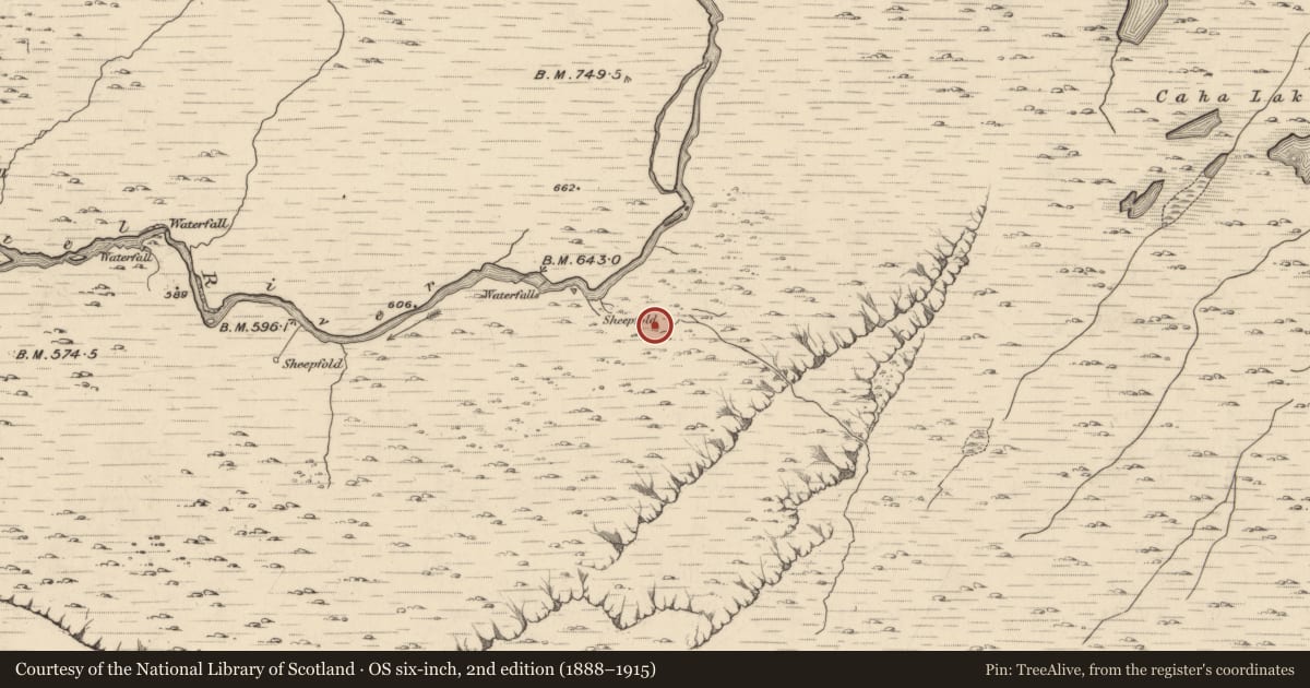 Ordnance Survey six-inch map, 2nd edition (1888–1915) covering the location of Enclosure, Glanrastel, County Kerry, with a pin at the register's coordinates
