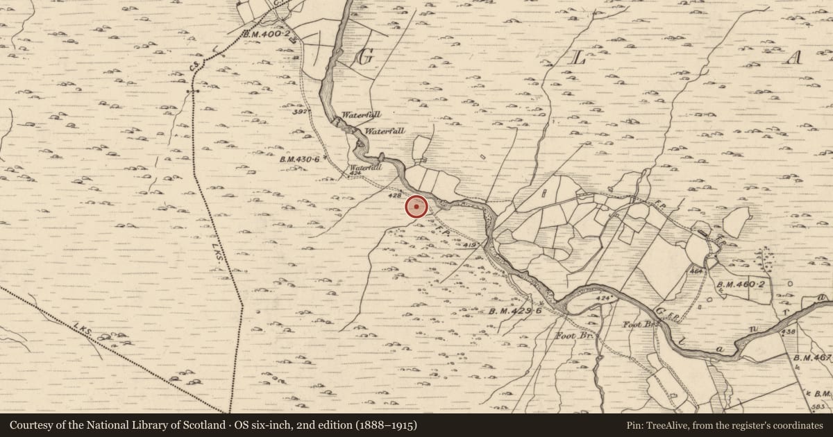 Ordnance Survey six-inch map, 2nd edition (1888–1915) covering the location of Hut site, Glanrastel, County Kerry, with a pin at the register's coordinates