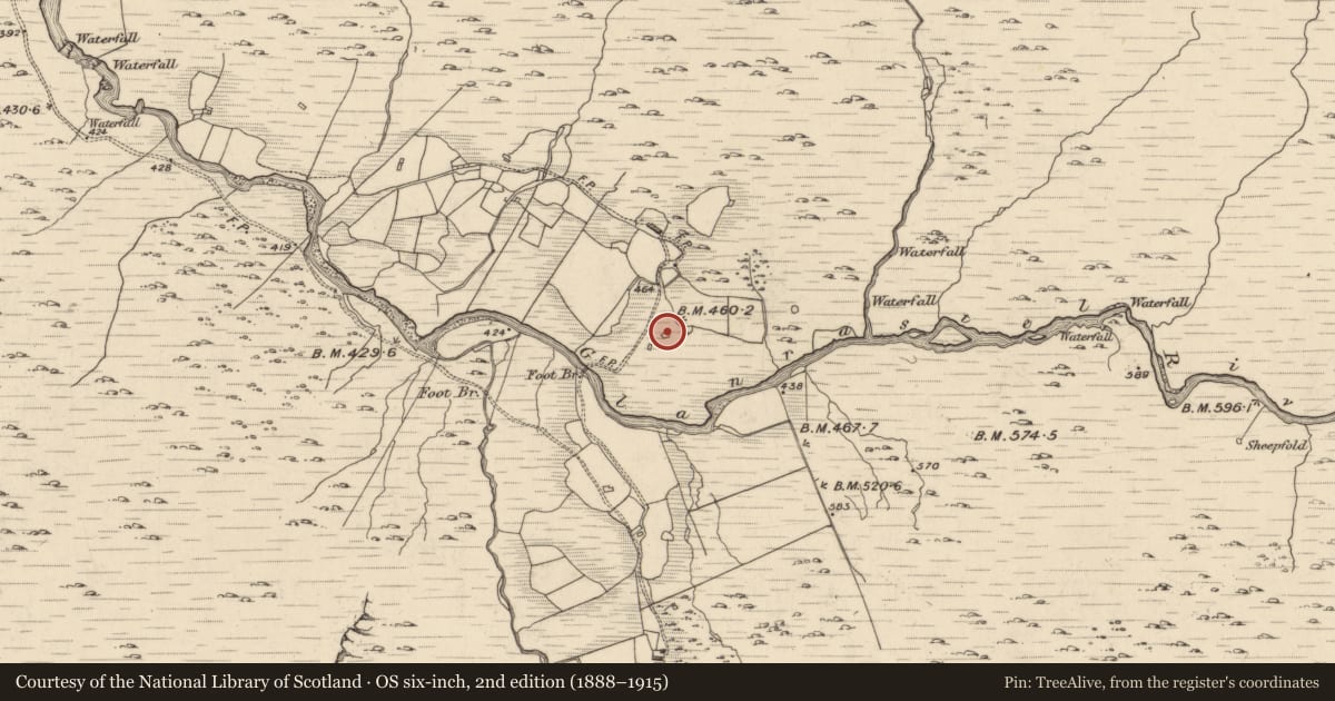 Ordnance Survey six-inch map, 2nd edition (1888–1915) covering the location of Enclosure, Glanrastel, County Kerry, with a pin at the register's coordinates