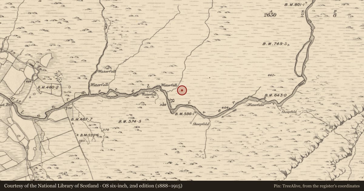 Ordnance Survey six-inch map, 2nd edition (1888–1915) covering the location of Hut site, Glanrastel, County Kerry, with a pin at the register's coordinates