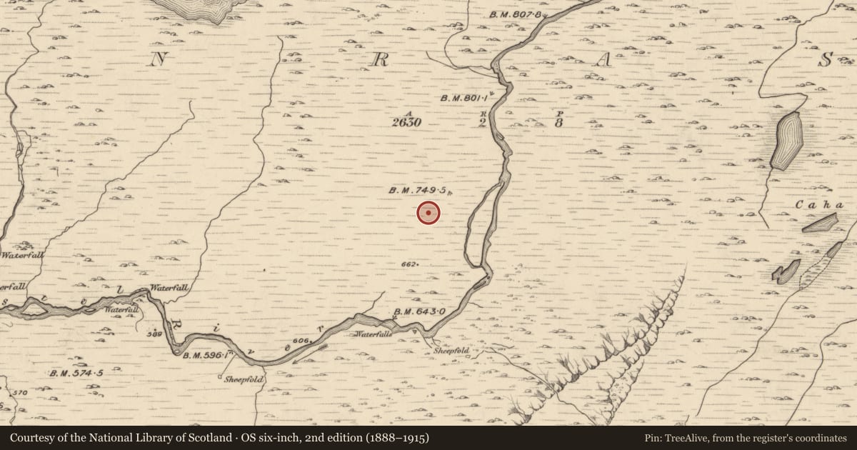 Ordnance Survey six-inch map, 2nd edition (1888–1915) covering the location of Hut site, Glanrastel, County Kerry, with a pin at the register's coordinates
