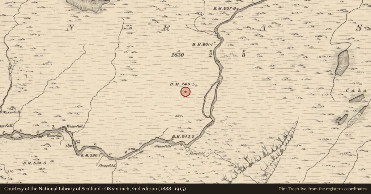 Ordnance Survey six-inch map, 2nd edition (1888–1915) covering the location of Hut site, Glanrastel, County Kerry, with a pin at the register's coordinates
