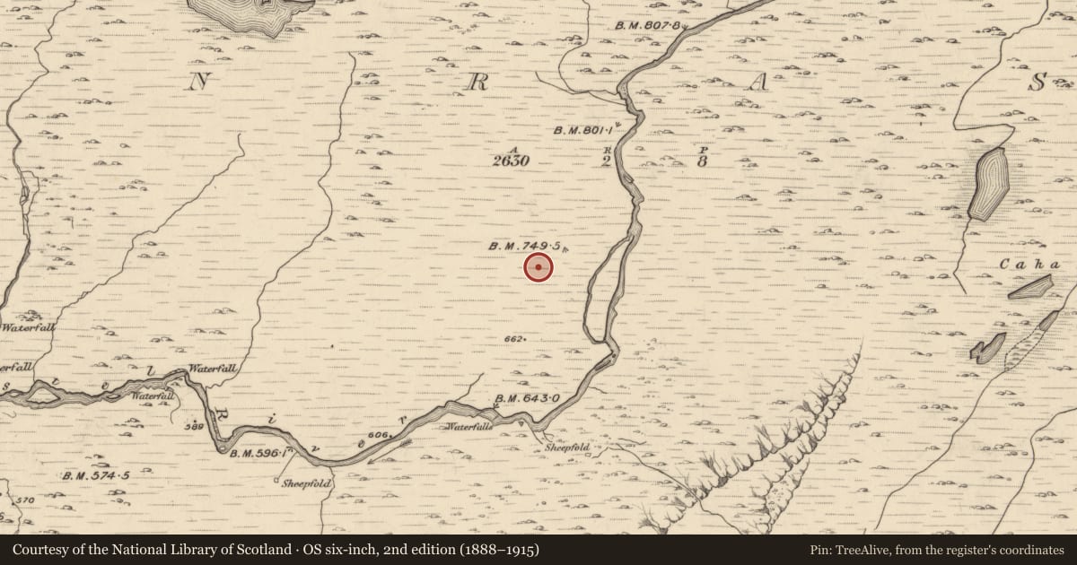 Ordnance Survey six-inch map, 2nd edition (1888–1915) covering the location of Hut site, Glanrastel, County Kerry, with a pin at the register's coordinates