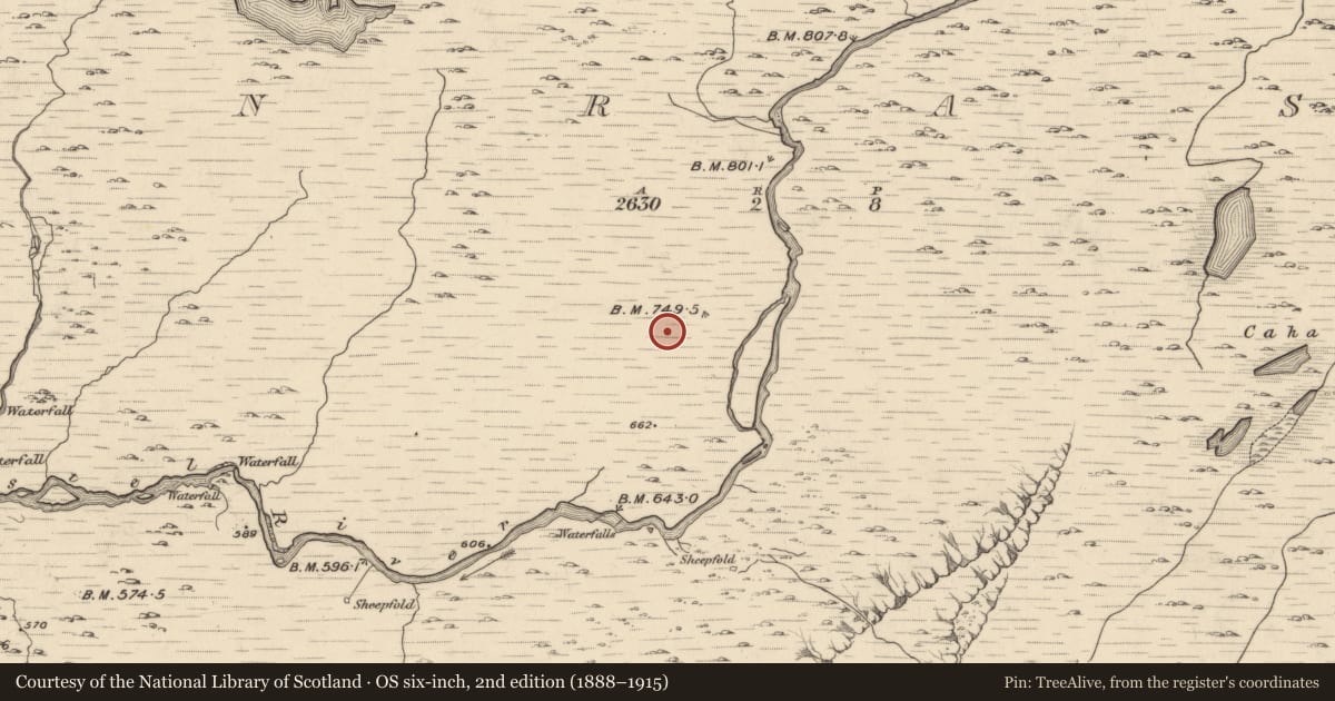 Ordnance Survey six-inch map, 2nd edition (1888–1915) covering the location of Enclosure, Glanrastel, County Kerry, with a pin at the register's coordinates