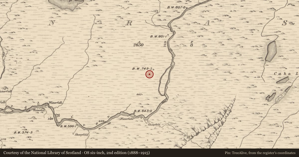 Ordnance Survey six-inch map, 2nd edition (1888–1915) covering the location of Hut site, Glanrastel, County Kerry, with a pin at the register's coordinates