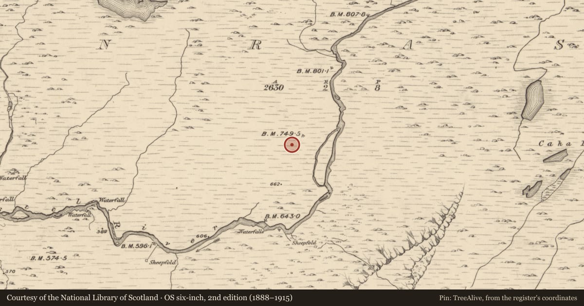 Ordnance Survey six-inch map, 2nd edition (1888–1915) covering the location of Enclosure, Glanrastel, County Kerry, with a pin at the register's coordinates
