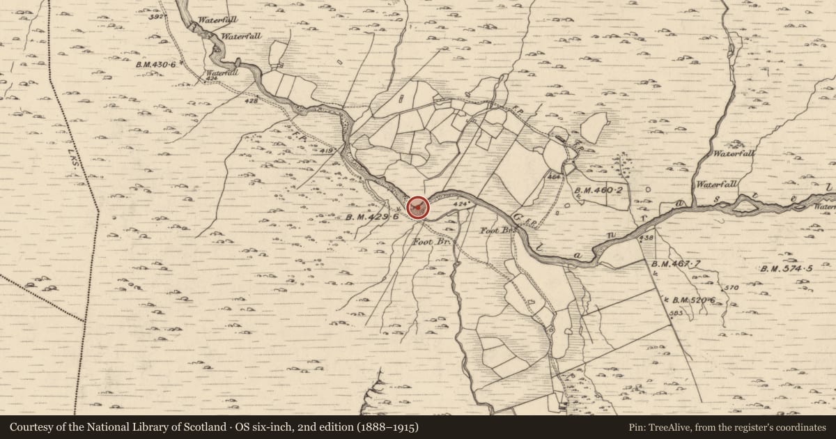 Ordnance Survey six-inch map, 2nd edition (1888–1915) covering the location of Stepping stones, Glanrastel, County Kerry, with a pin at the register's coordinates