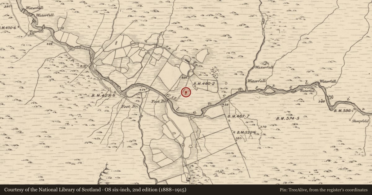 Ordnance Survey six-inch map, 2nd edition (1888–1915) covering the location of House - vernacular house, Glanrastel, County Kerry, with a pin at the register's coordinates