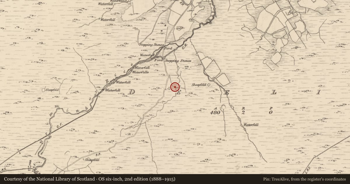 Ordnance Survey six-inch map, 2nd edition (1888–1915) covering the location of Fulacht fia, Deelis, County Kerry, with a pin at the register's coordinates