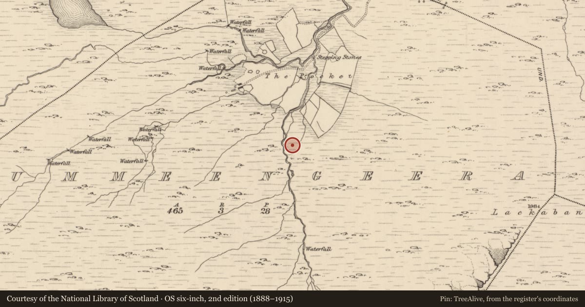 Ordnance Survey six-inch map, 2nd edition (1888–1915) covering the location of Hut site, Cummeengeera, County Kerry, with a pin at the register's coordinates