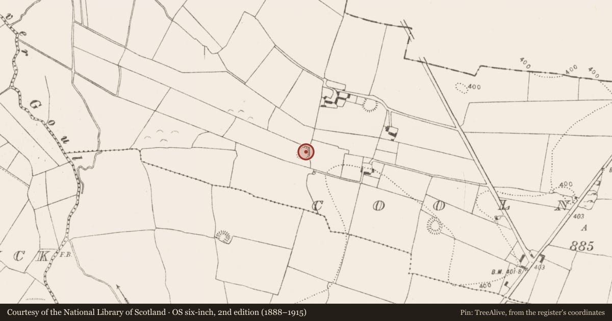 Ordnance Survey six-inch map, 2nd edition (1888–1915) covering the location of Ringfort - rath, Coolnacrutta, County Kilkenny, with a pin at the register's coordinates