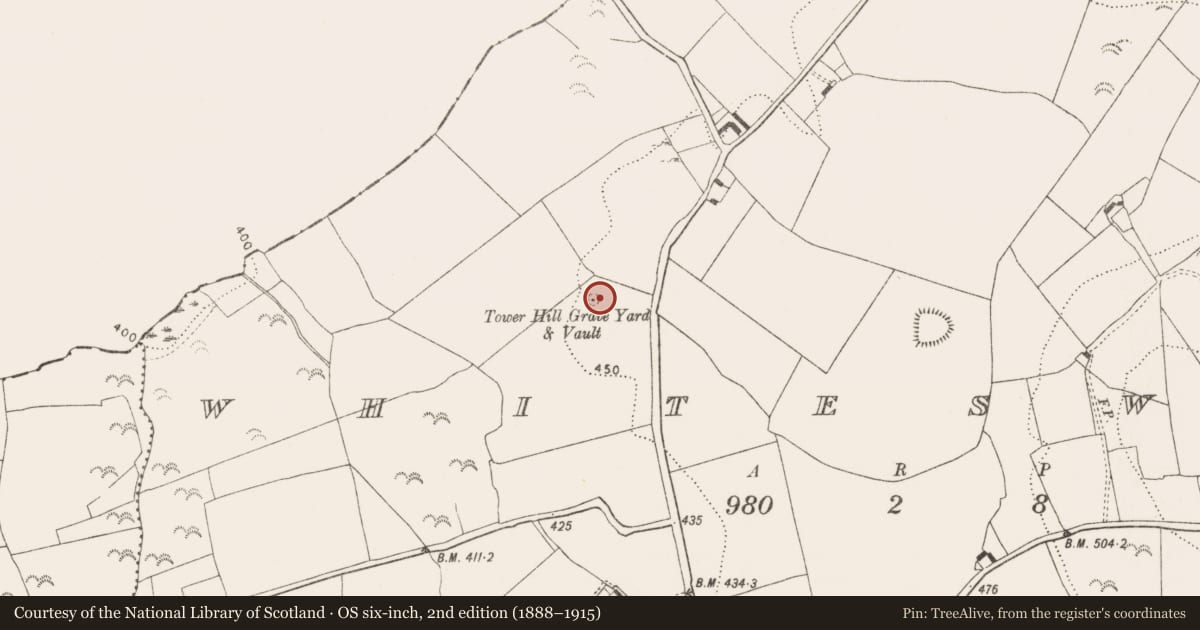 Ordnance Survey six-inch map, 2nd edition (1888–1915) covering the location of Burial ground, Whiteswall, County Kilkenny, with a pin at the register's coordinates