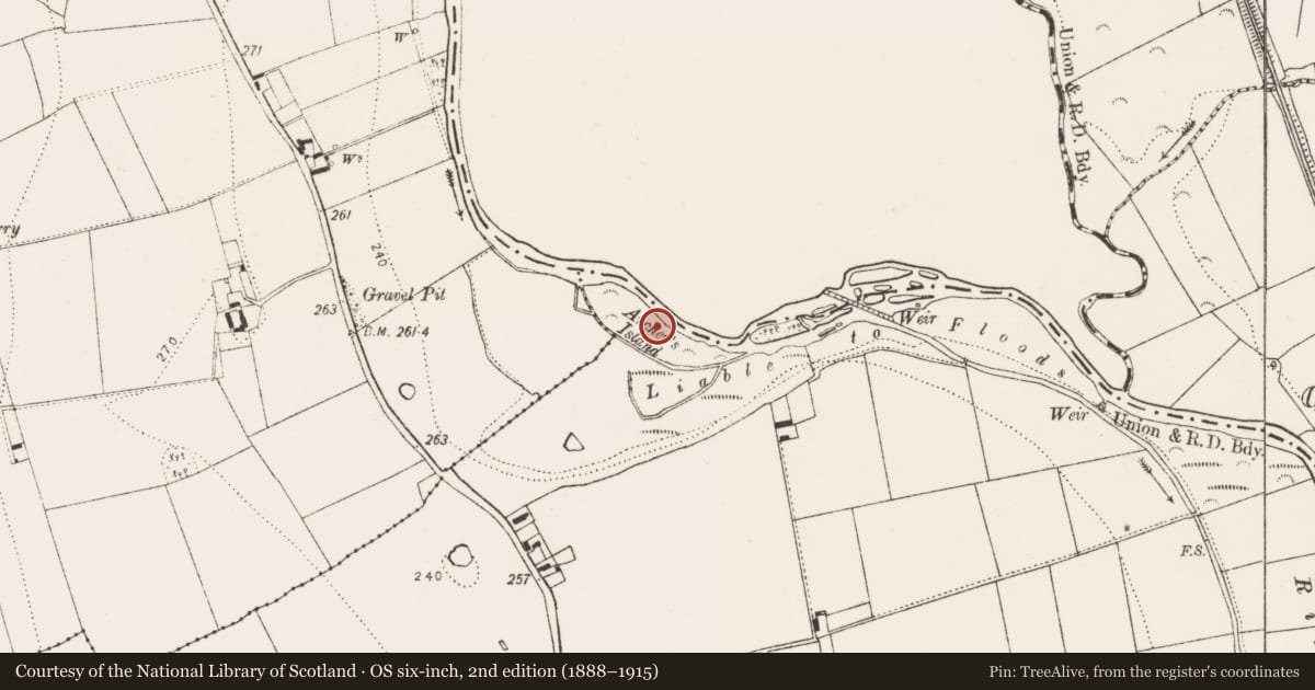 Ordnance Survey six-inch map, 2nd edition (1888–1915) covering the location of Church, Ballyconra, County Kilkenny, with a pin at the register's coordinates