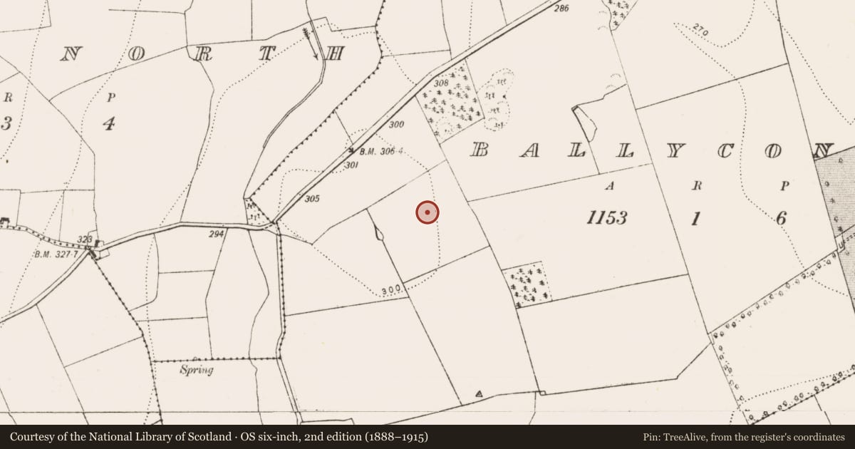 Ordnance Survey six-inch map, 2nd edition (1888–1915) covering the location of Enclosure, Ballyconra, County Kilkenny, with a pin at the register's coordinates