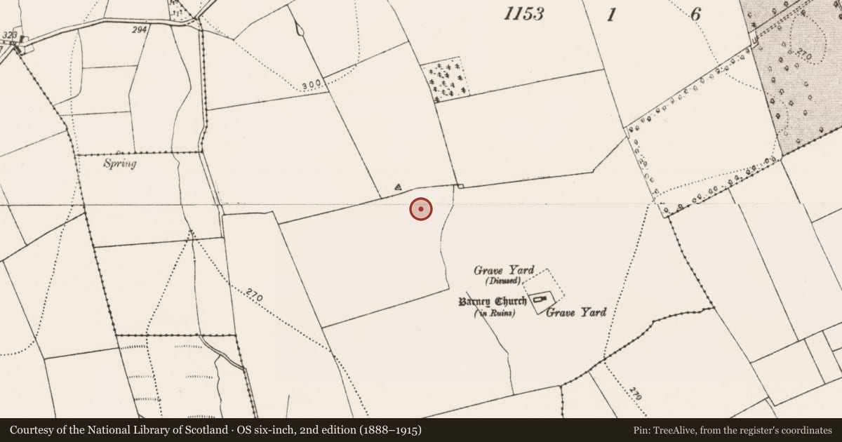 Ordnance Survey six-inch map, 2nd edition (1888–1915) covering the location of Enclosure, Ballyconra, County Kilkenny, with a pin at the register's coordinates