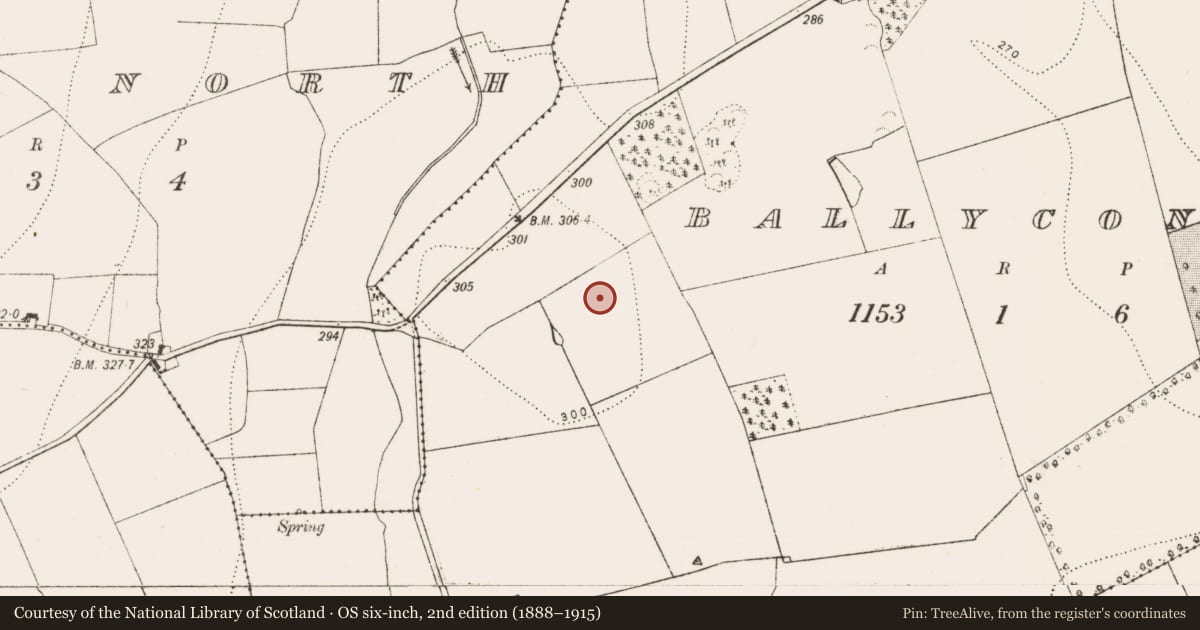 Ordnance Survey six-inch map, 2nd edition (1888–1915) covering the location of Enclosure, Ballyconra, County Kilkenny, with a pin at the register's coordinates