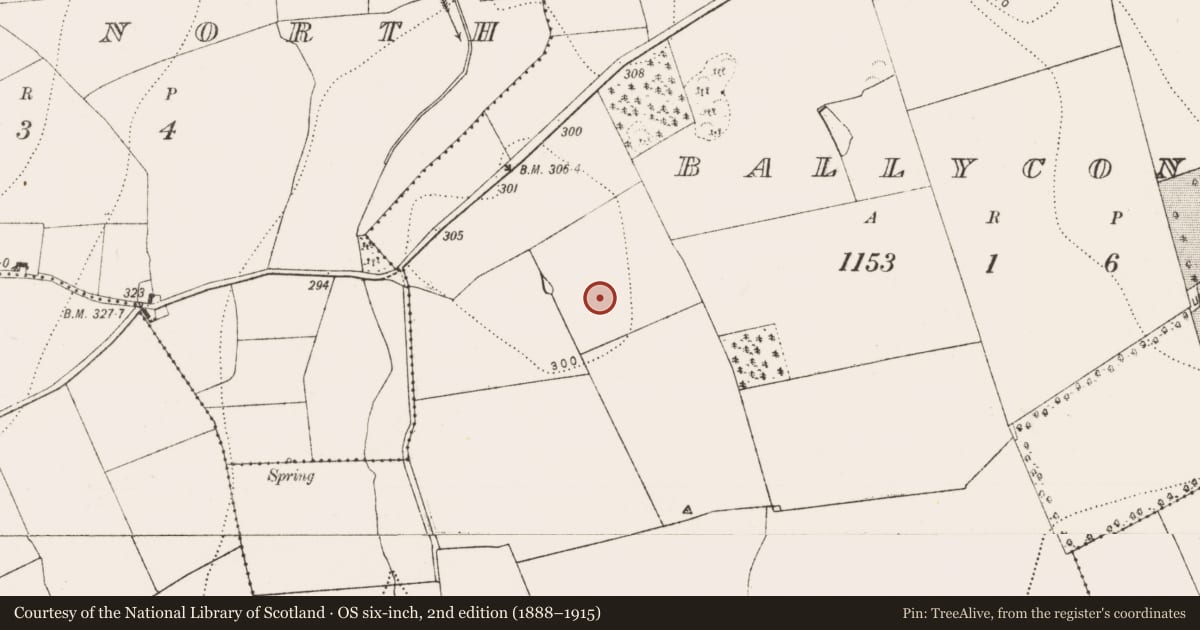 Ordnance Survey six-inch map, 2nd edition (1888–1915) covering the location of Enclosure, Ballyconra, County Kilkenny, with a pin at the register's coordinates