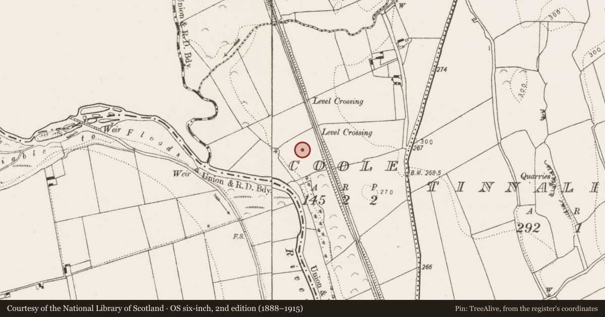 Ordnance Survey six-inch map, 2nd edition (1888–1915) covering the location of Enclosure, Coole, County Kilkenny, with a pin at the register's coordinates