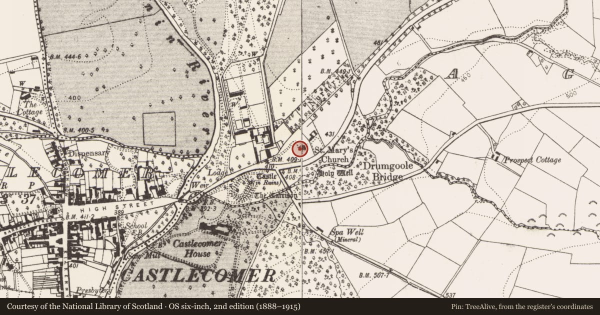 Ordnance Survey six-inch map, 2nd edition (1888–1915) covering the location of Church, Ardra, County Kilkenny, with a pin at the register's coordinates