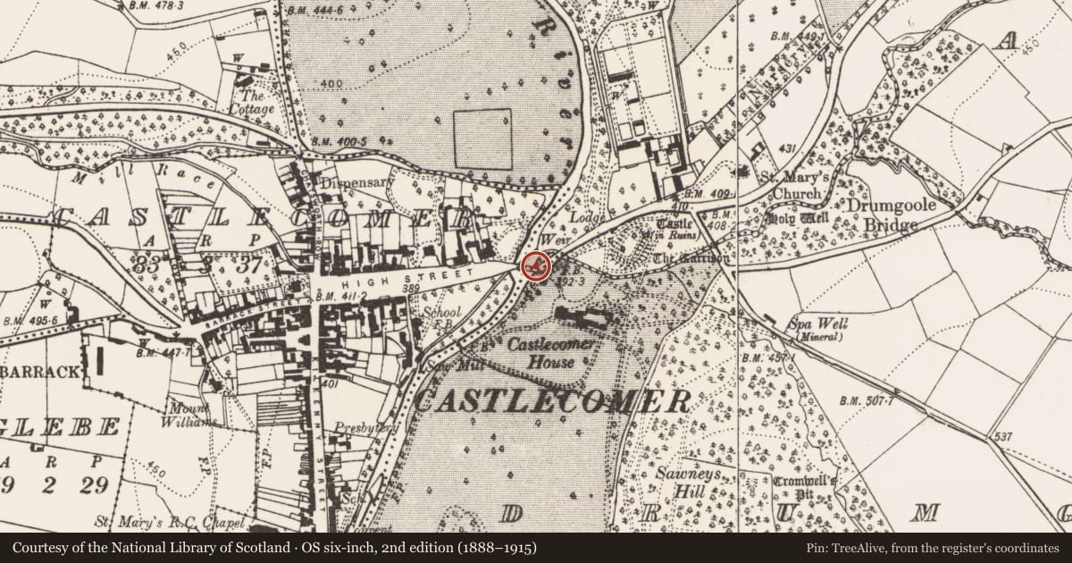 Ordnance Survey six-inch map, 2nd edition (1888–1915) covering the location of Battlefield, County Kilkenny, with a pin at the register's coordinates