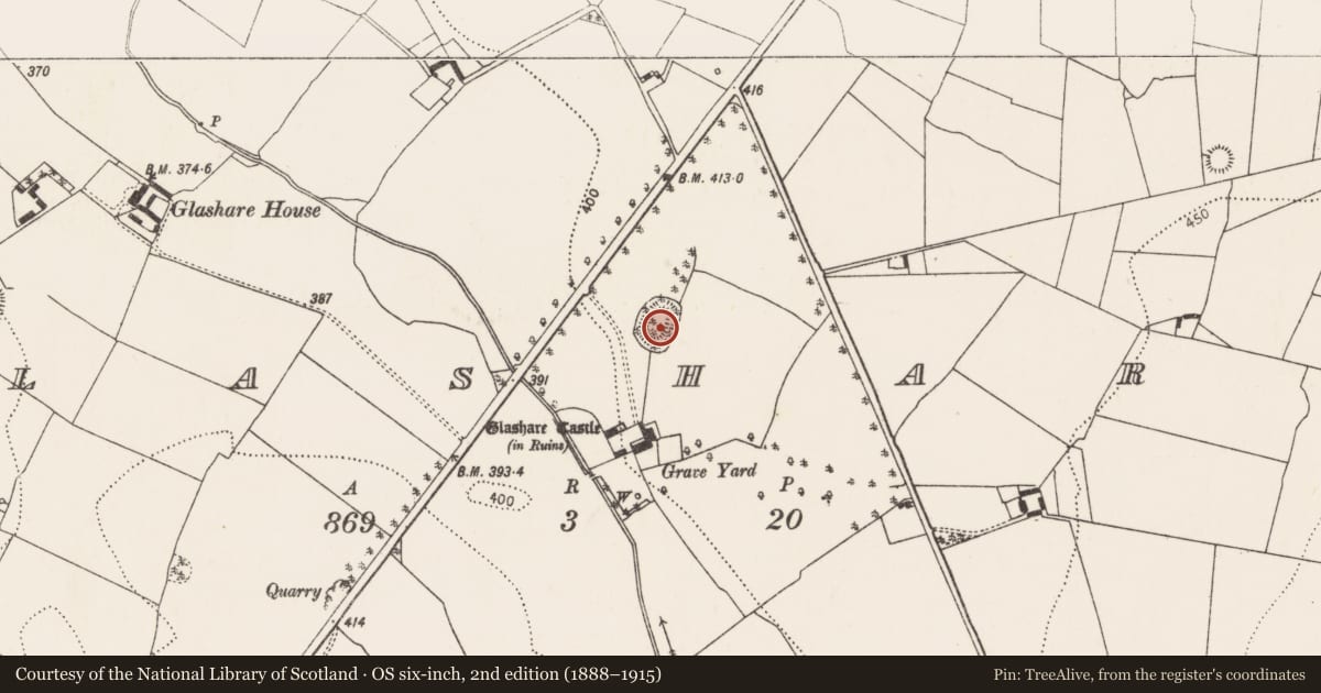 Ordnance Survey six-inch map, 2nd edition (1888–1915) covering the location of Ringfort - rath, Glashare, County Kilkenny, with a pin at the register's coordinates