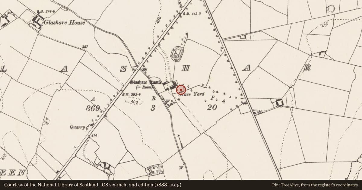 Ordnance Survey six-inch map, 2nd edition (1888–1915) covering the location of Church, Glashare, County Kilkenny, with a pin at the register's coordinates
