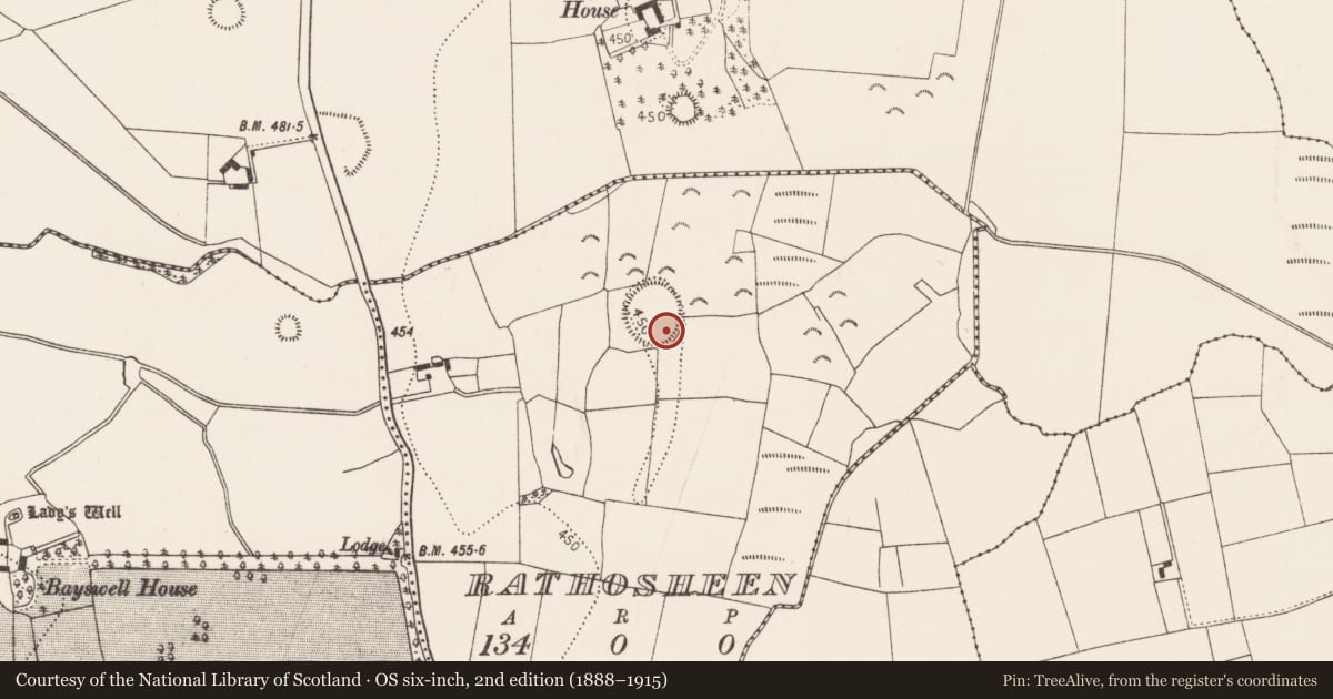 Ordnance Survey six-inch map, 2nd edition (1888–1915) covering the location of House - indeterminate date, Rathosheen, County Kilkenny, with a pin at the register's coordinates
