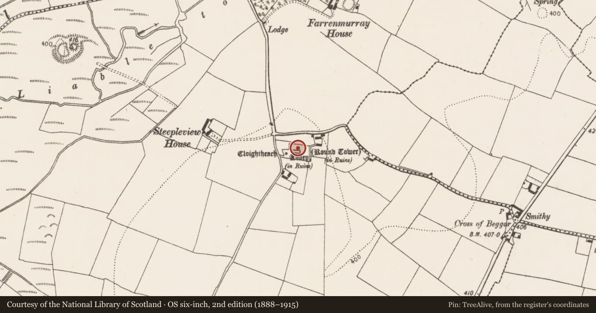 Ordnance Survey six-inch map, 2nd edition (1888–1915) covering the location of Tomb - effigial, Grangefertagh, County Kilkenny, with a pin at the register's coordinates