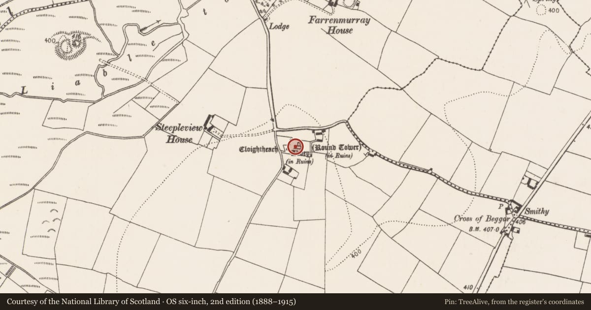 Ordnance Survey six-inch map, 2nd edition (1888–1915) covering the location of Font, Grangefertagh, County Kilkenny, with a pin at the register's coordinates