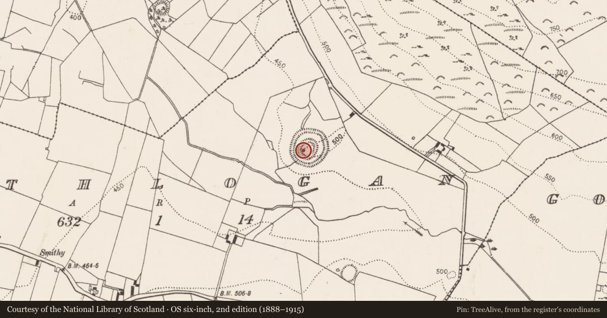 Ordnance Survey six-inch map, 2nd edition (1888–1915) covering the location of House - indeterminate date, Rathlogan, County Kilkenny, with a pin at the register's coordinates