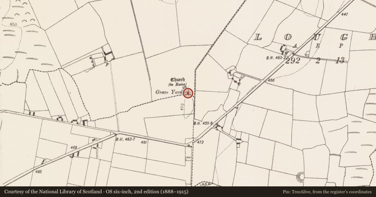 Ordnance Survey six-inch map, 2nd edition (1888–1915) covering the location of Leacht, Bayswell, County Kilkenny, with a pin at the register's coordinates