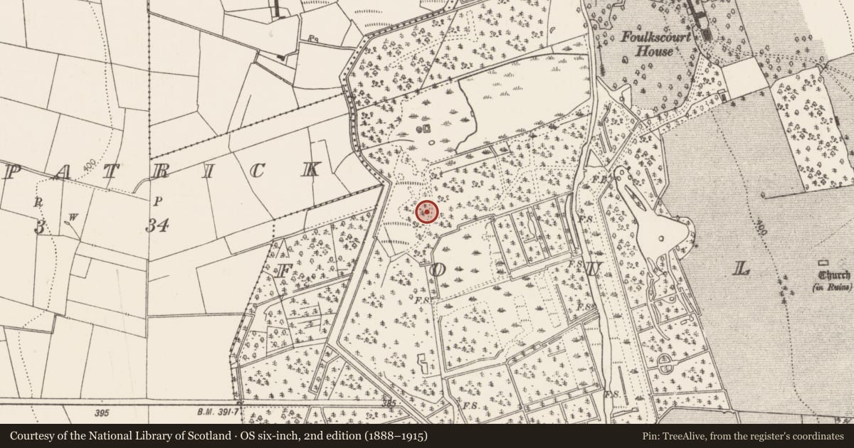 Ordnance Survey six-inch map, 2nd edition (1888–1915) covering the location of Enclosure, Foulkscourt, County Kilkenny, with a pin at the register's coordinates