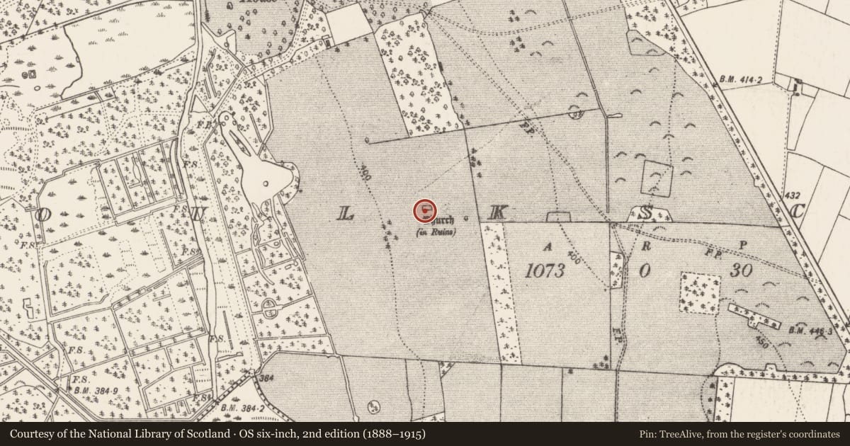 Ordnance Survey six-inch map, 2nd edition (1888–1915) covering the location of Church, Foulkscourt, County Kilkenny, with a pin at the register's coordinates