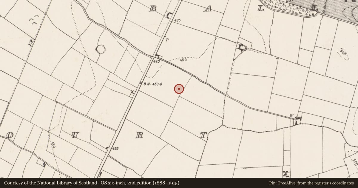 Ordnance Survey six-inch map, 2nd edition (1888–1915) covering the location of Enclosure, Foulkscourt, County Kilkenny, with a pin at the register's coordinates