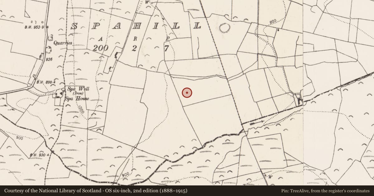 Ordnance Survey six-inch map, 2nd edition (1888–1915) covering the location of Enclosure, Spahill, County Kilkenny, with a pin at the register's coordinates