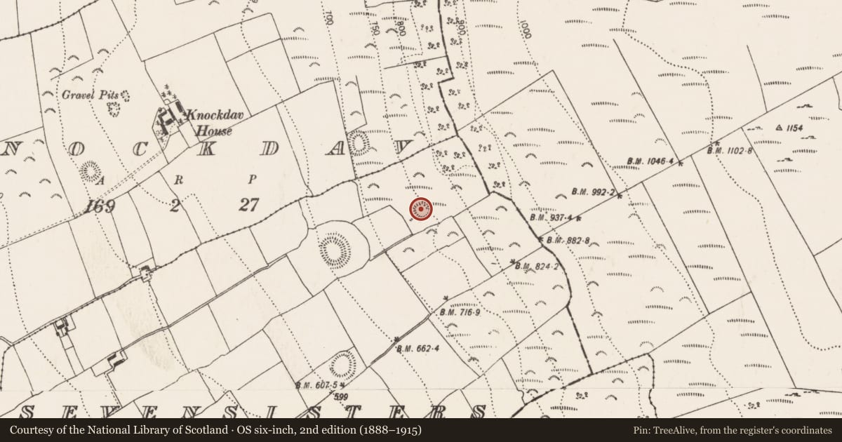 Ordnance Survey six-inch map, 2nd edition (1888–1915) covering the location of Enclosure, Sevensisters, County Kilkenny, with a pin at the register's coordinates