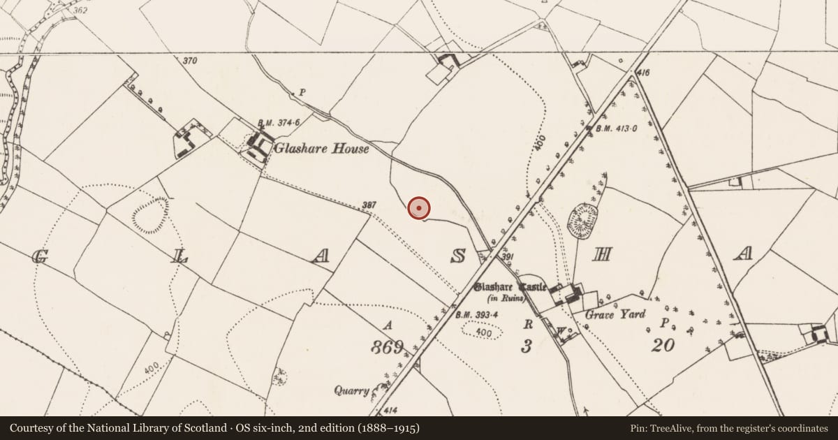 Ordnance Survey six-inch map, 2nd edition (1888–1915) covering the location of Building, Glashare, County Kilkenny, with a pin at the register's coordinates