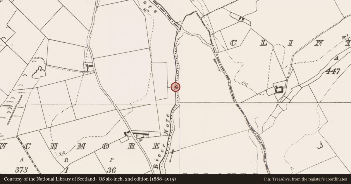 Ordnance Survey six-inch map, 2nd edition (1888–1915) covering the location of Bridge, Inchmore, County Kilkenny, with a pin at the register's coordinates